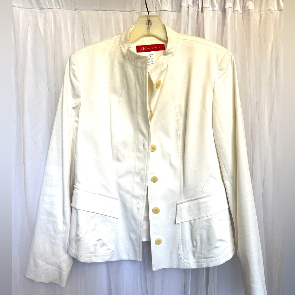 Ann Klein Mandarin collar white Jacket/Blazer